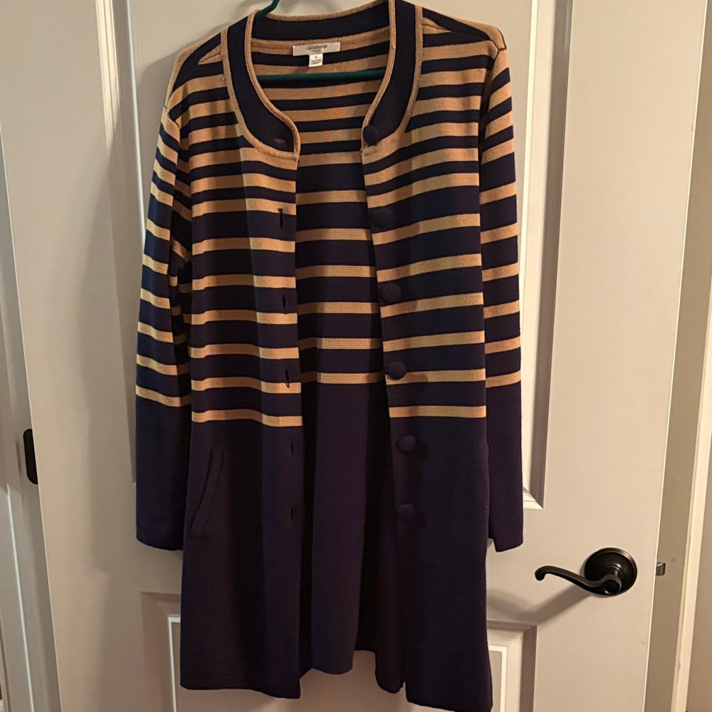 Liz Claiborne Navy and Tan Striped Cardigan